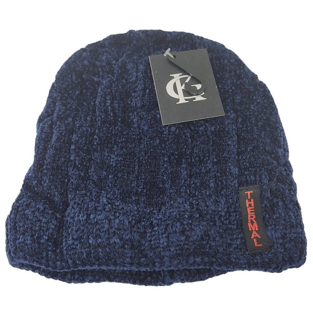 Women's Winter Thermal Fleece Knit Lined Beanie Hat, Blue